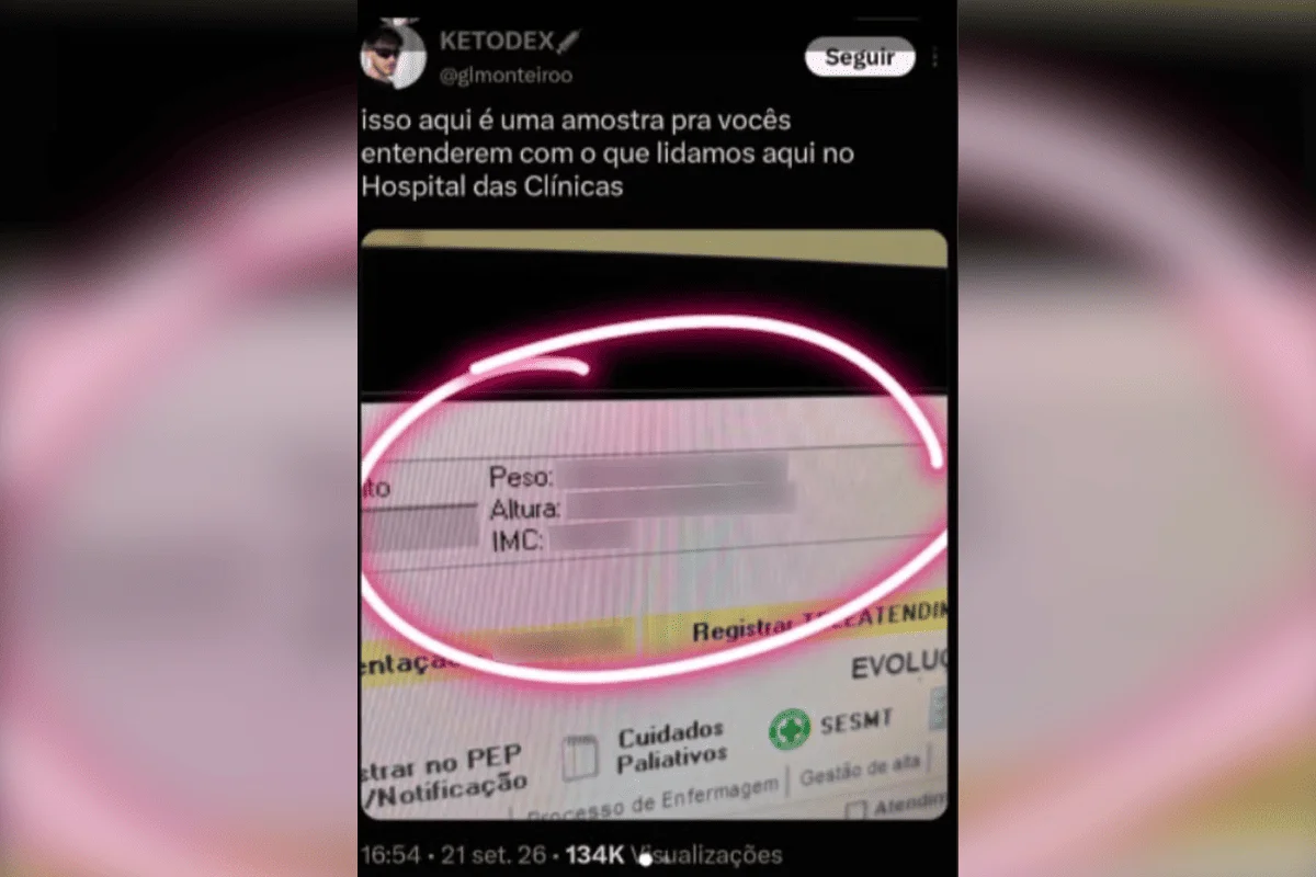 A publicação feita no X mostra peso, altura, IMC e doença respiratória. O hospital afirma que a conduta foi preconceituosa