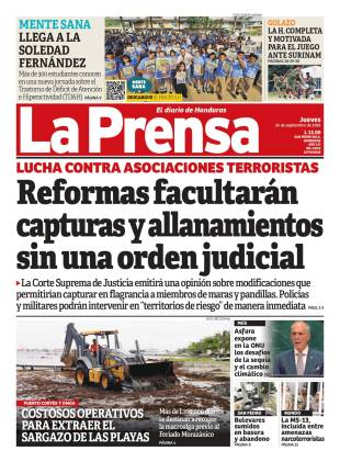 Portada de la edición impresa de DIARIO LA PRENSA de este jueves 24 de septiembre de 2026.