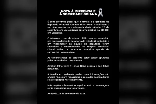 Quem era o deputado Amilton Filho, morto em acidente no Entorno do DF - destaque galeria