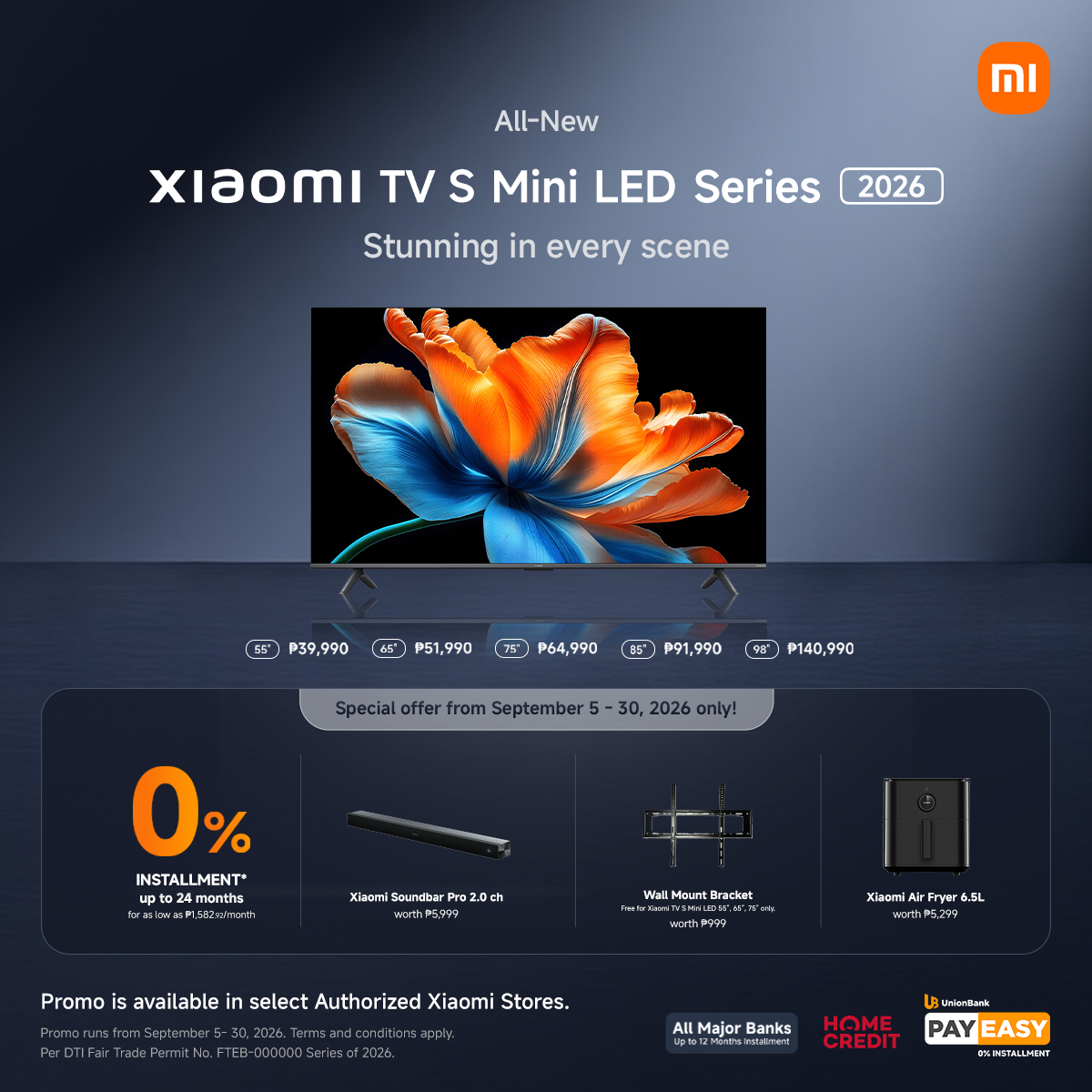 A série Xiaomi TV S Mini LED 2026 e as novas lavadoras Mijia agora estão disponíveis nas Filipinas