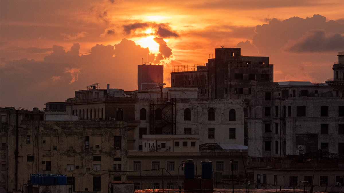 The sun sets during a power outage in Havana on September 18, 2026.