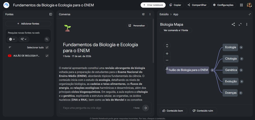 Guia do TechTudo explica como gerar mapa mental no NotebookLM — Foto: Reprodução/Erika Martins