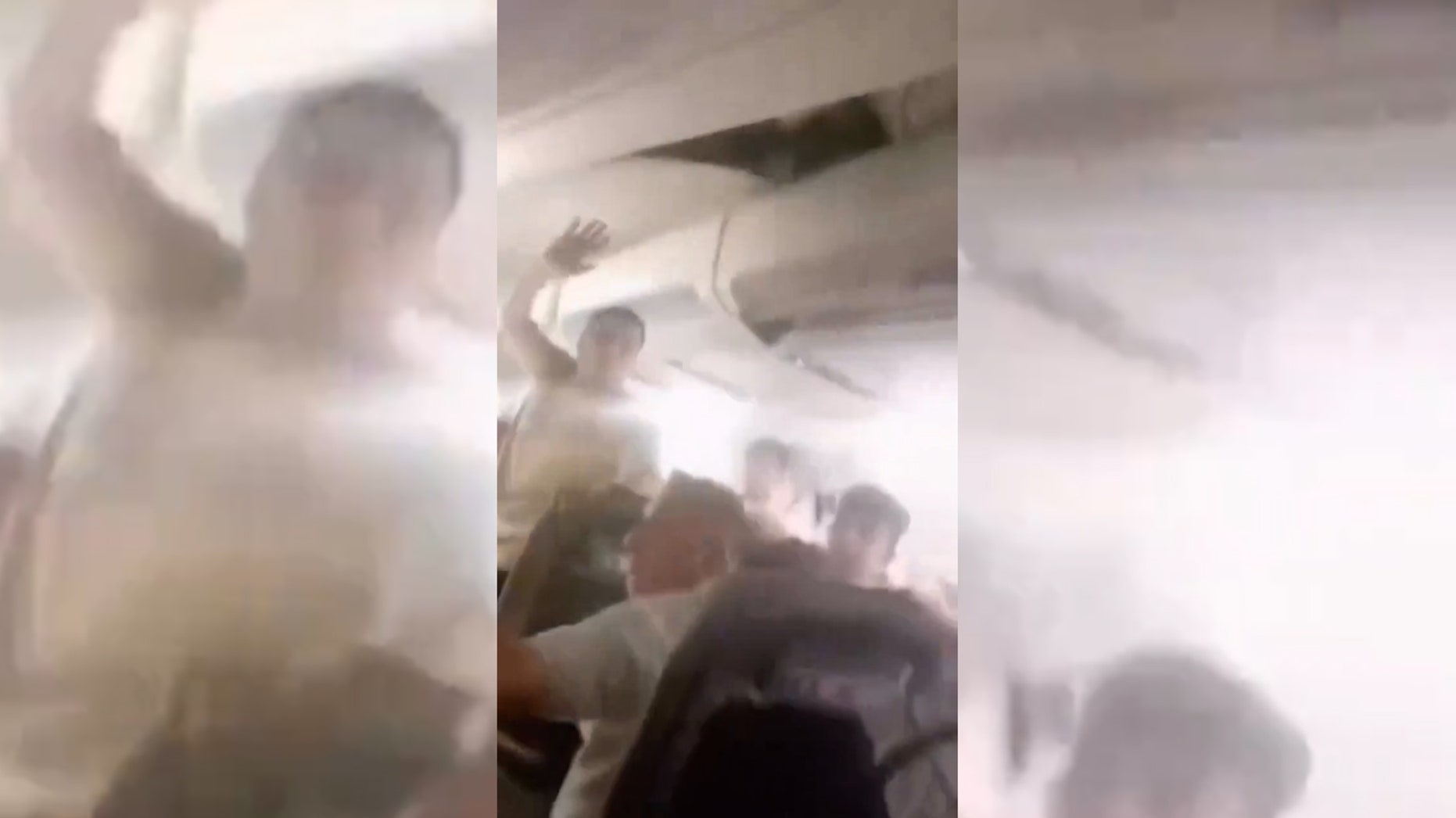 Em um vídeo aterrorizante de meio voo, passageiros de um avião gritam enquanto uma agitação violenta faz os painéis do teto da cabine voarem.
