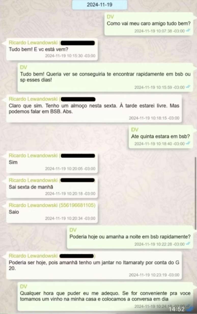 Vorcaro chamou Lewandowski de 'amigo' e marcou para beber vinho e conversar, indicam mensagens