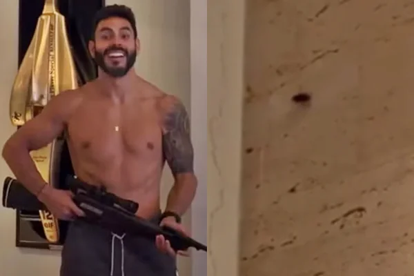 Rodolffo, dupla de Israel, surge com fuzil para matar barata dentro de casa