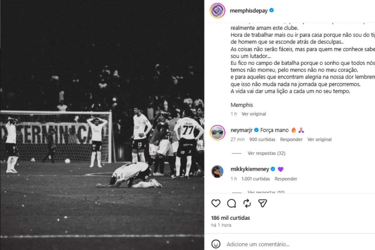 Neymar comenta em postagem de Memphis Depay