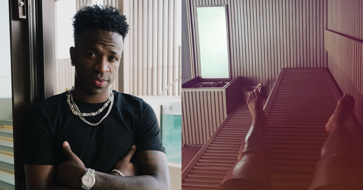 Vini Jr. posta foto na sauna e mostra único lugar da casa onde pode ficar sozinho