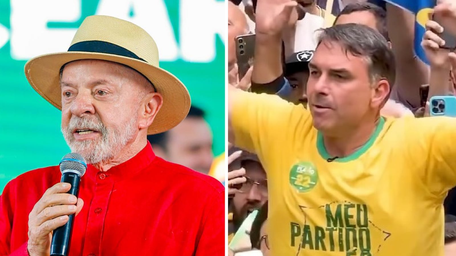 Montagem de Lula e Flávio Bolsonaro, candidatos à Presidência Crédito: Divugação