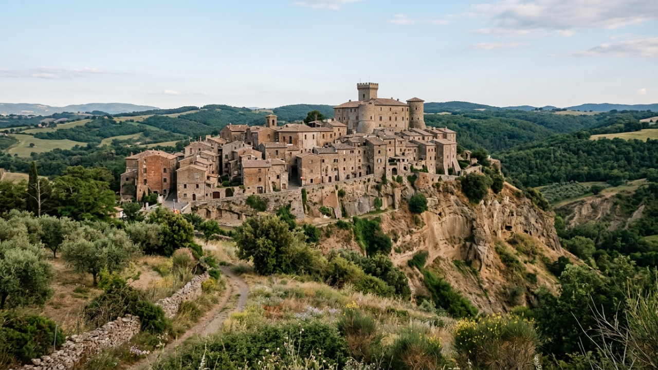 Os moradores deixaram uma cidadela medieval erguida sobre rocha vulcânica que sofre erosão, e hoje suas ruínas continuam abertas à visitação
