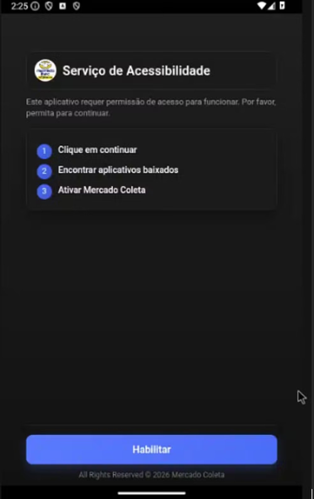 App falso solicita permissões de acesso no celular — Foto: Reprodução