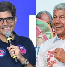 À esquerda, ACM Neto (União), e, à direita, Jerônimo Rodrigues (PT), candidatos ao Governo da Bahia em 2026. Foto: Divulgação / Estadão