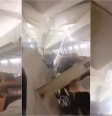Teto de avião despenca sobre passageiros em voo no Irã Foto: Reprodução/Redes Sociais