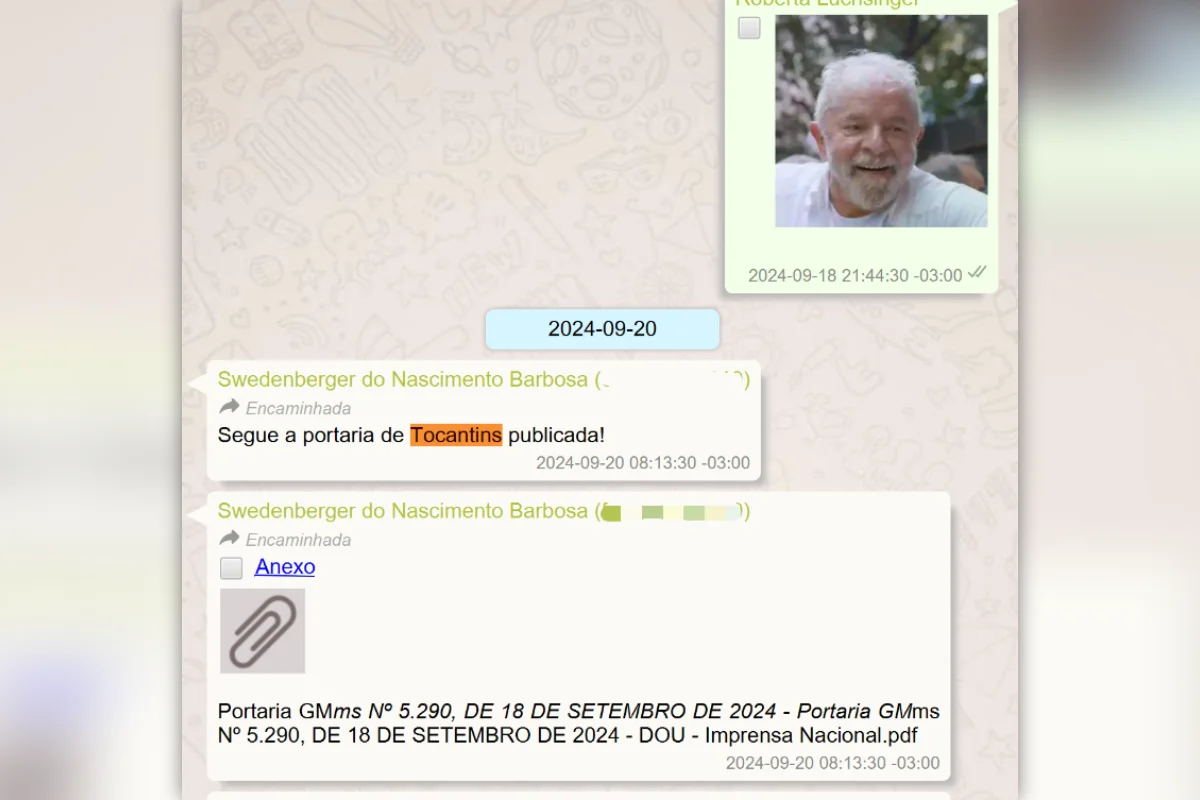 Troca de mensagens entre Roberta Luchsinger e Berger