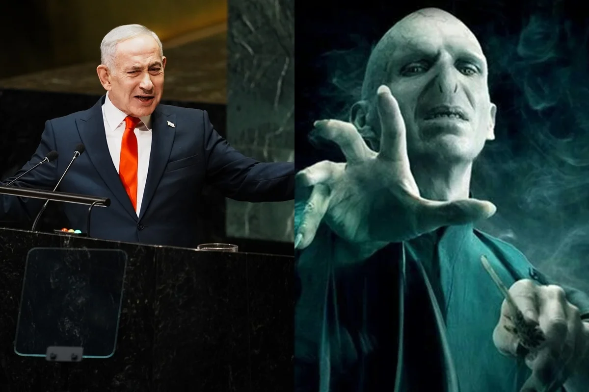 Montagem de fotos de Benjamin Netanyahu e Lord voldemort