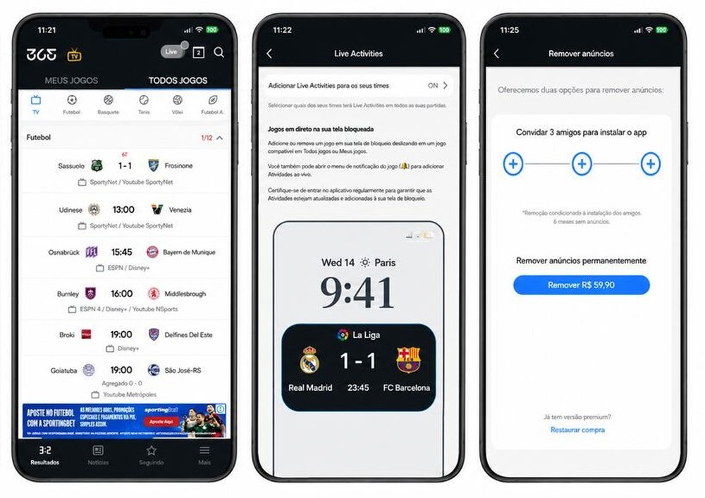 Tabela, jogos e alertas personalizados ajudam o torcedor a acompanhar o time favorito pelo 365Scores — Foto: Reprodução/365Scores