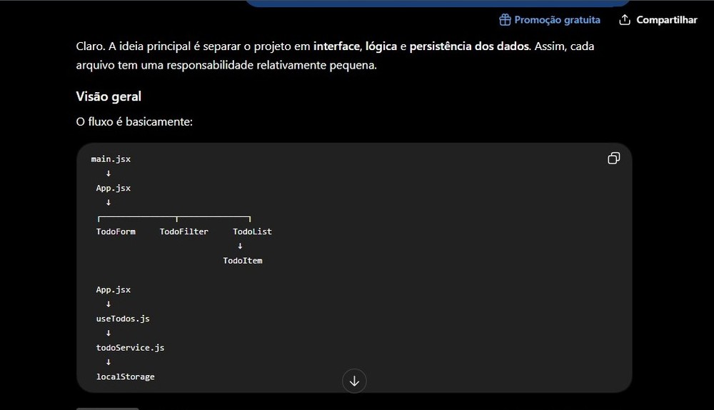 Além de gerar estrutura e o próprio código, o ChatGPT também explica todo o funcionamento e as etapas do projeto — Foto: Diedrich Bader/TechTudo