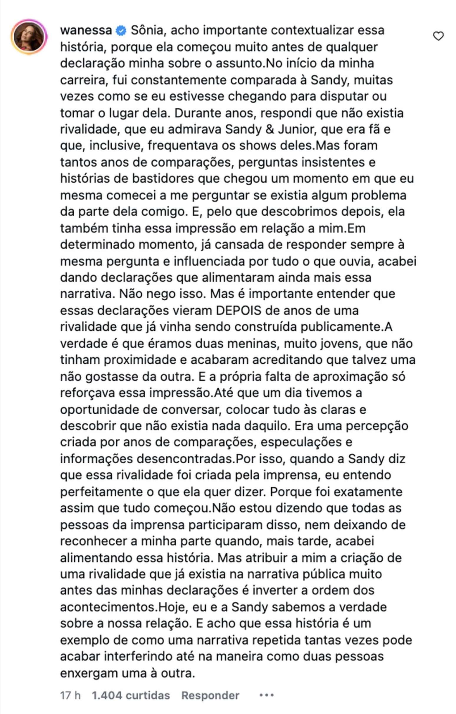 Wanessa fala sobre 'rivalidades' com Sandy &mdash;