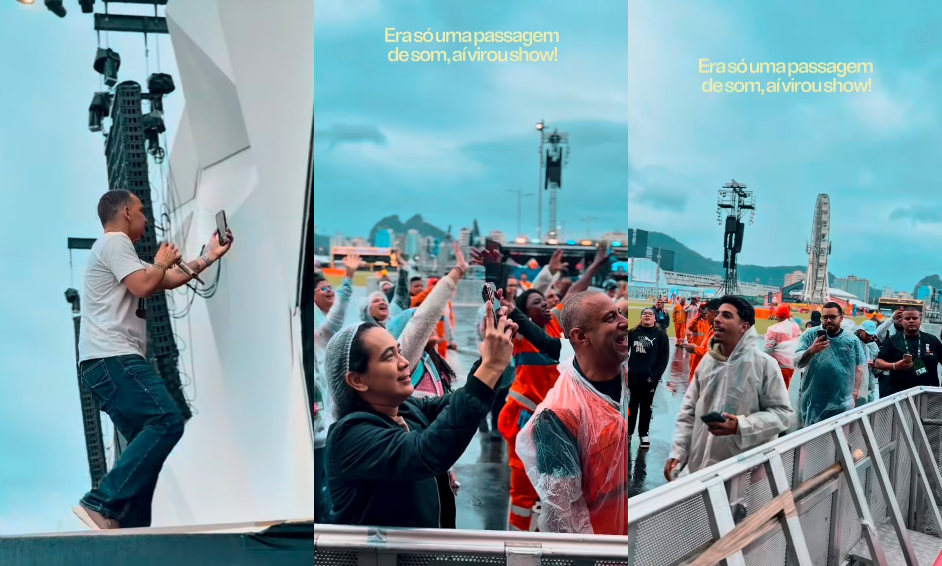 João Gomes faz passagem de som sob chuva no Rock in Rio e é surpreendido por público: 'Virou show'
