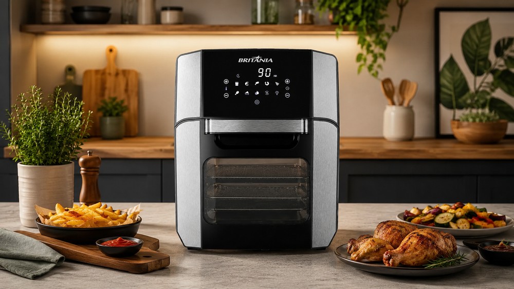 A seguir, confira alguns dos principais modelos de airfryer da Britânia e suas características. — Foto: Cenário gerado com IA