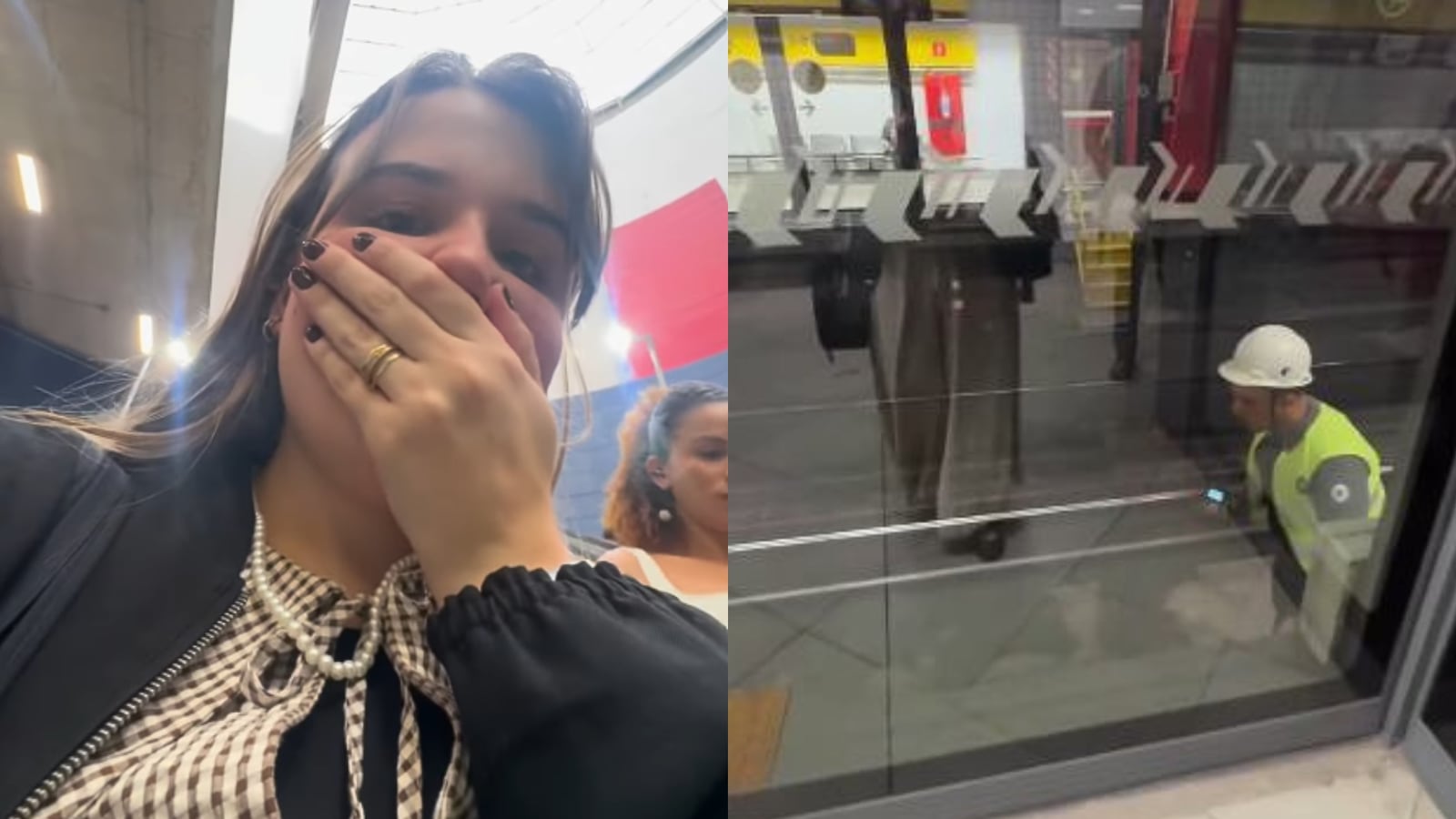 Luana Mazzetto conta que kindle escorregou de sua mão e foi parar no vão entre o trem e a plataforma Montagem - Reprodução/TikTok/@luanafmazzetto