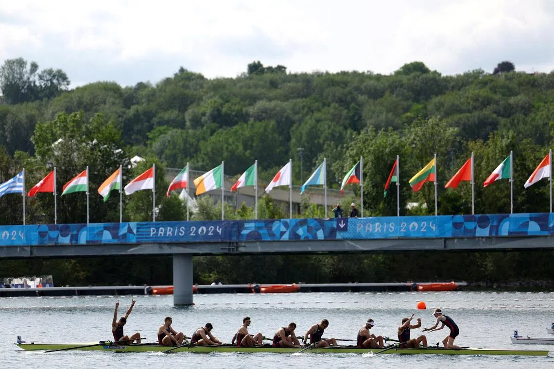 The victorious British team during their men’s eight final at Paris 2024.