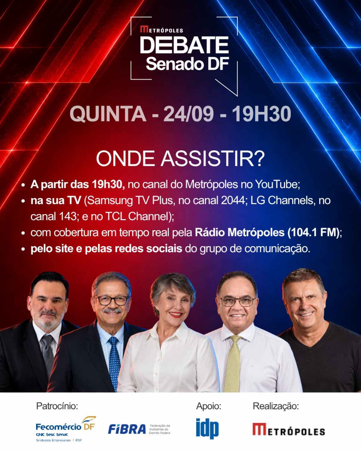 Veja onde assistir o debate do Metrópoles com candidatos ao Senado no DF