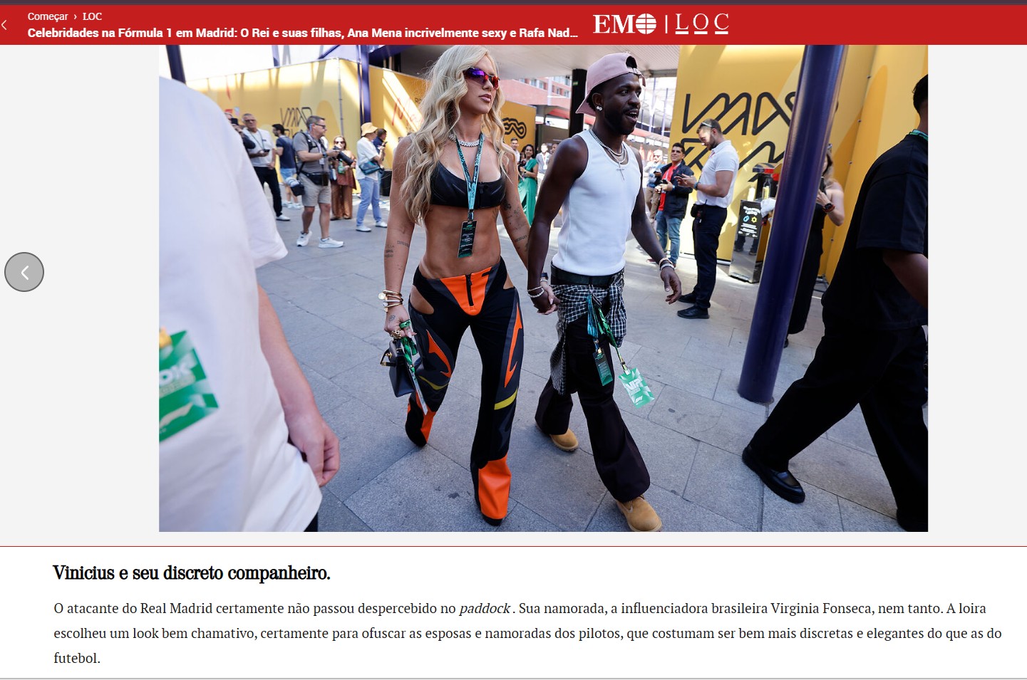 Vini Jr. e Virginia em evento de F1 na Espanha repercute na imprensa internacional: 'Discreta companheira'