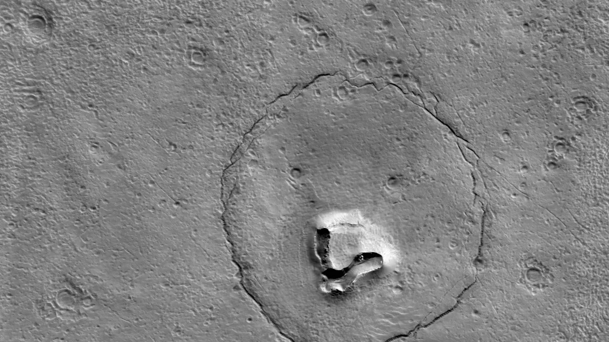 “Urso” de Marte são crateras e fraturas na superfície do planeta