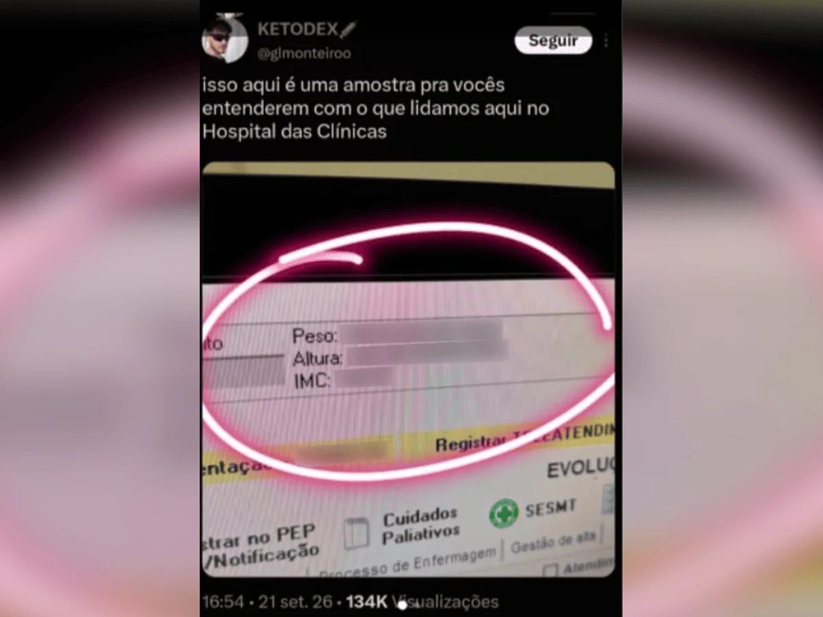 Médico do HC ironiza peso de paciente e expõe prontuário nas redes sociais