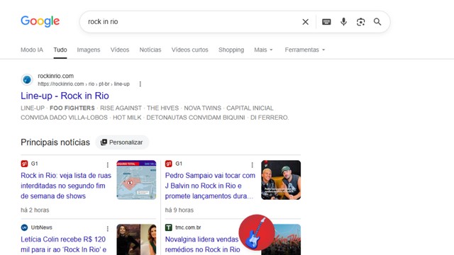 Google tem surpresa ao pesquisar ‘Rock in Rio’; veja como funciona