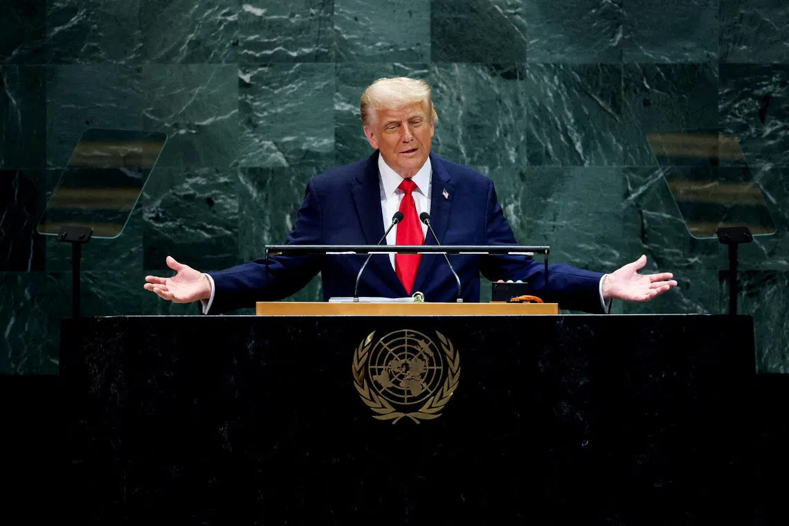 FILE PHOTO: U.S. President Donald Trump addresses the 80th United Nations General Assembly at U.N. headquarters in New York City, U.S., September 23, 2025. REUTERS/MIKE SEGAR/File Photo