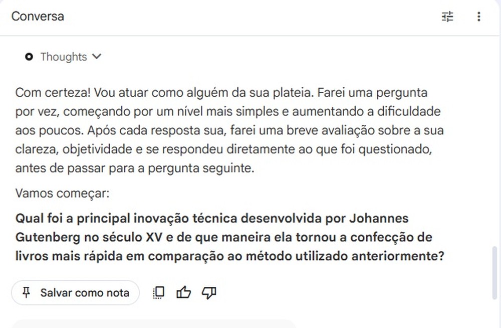 Para testar os conhecimentos do usuário, NotebookLM faz perguntas e fornece respostas sobre determinado conteúdo — Foto: Reprodução/Mariana Tralback