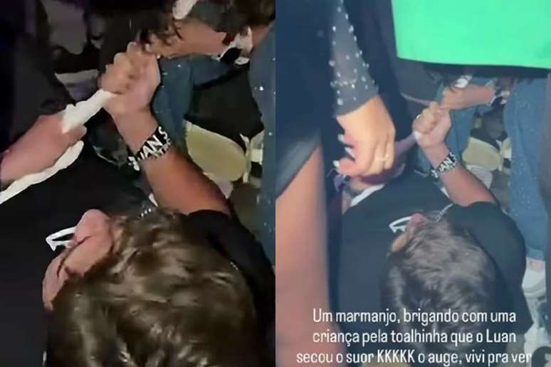 'Rapagão' briga com criança por toalha com suor de Luan Santana