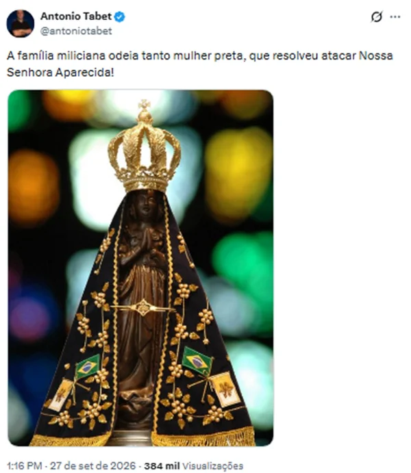 Após decisão de Dino, Tabet refaz post sobre Nossa Senhora Aparecida. Veja - destaque galeria