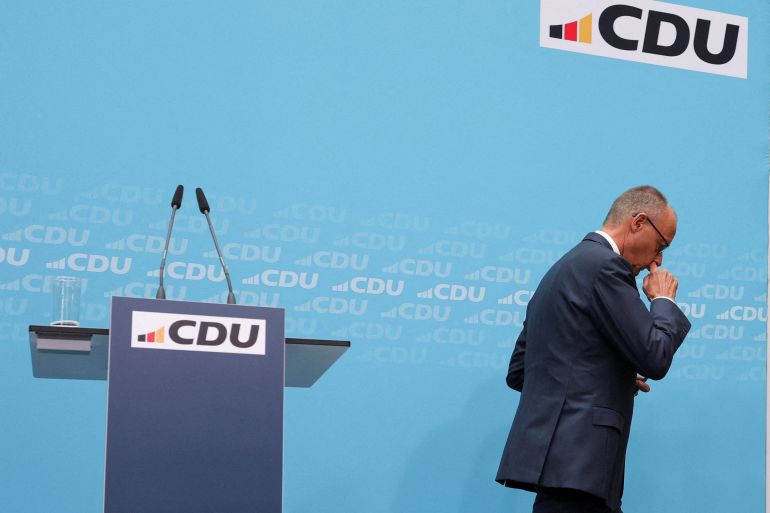 German Chancellor and Christian Democratic Union (CDU) party leader, Friedrich Merz leaves after a news conference, following state elections, in Berlin, Germany, September 21, 2026. REUTERS/Fabrizio Bensch TPX IMAGES OF THE DAY