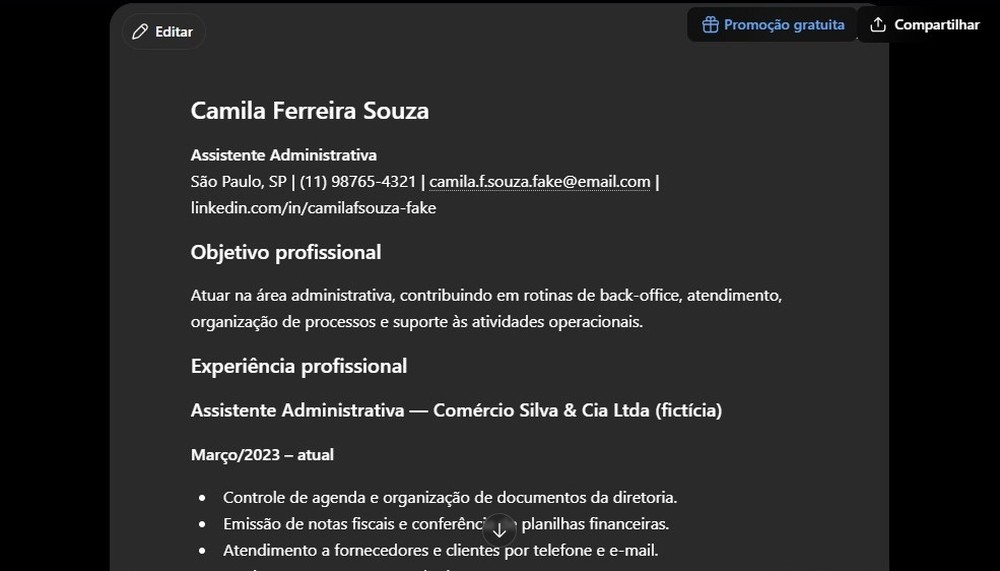 ChatGPT tornou as informações do currículo mais claras, profissionais e objetivas, sem alterar fatos — Foto: Diedrich Bader/TechTudo