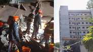Veja momento em que pr&eacute;dio desaba na Penha e atinge muro de casa em SP