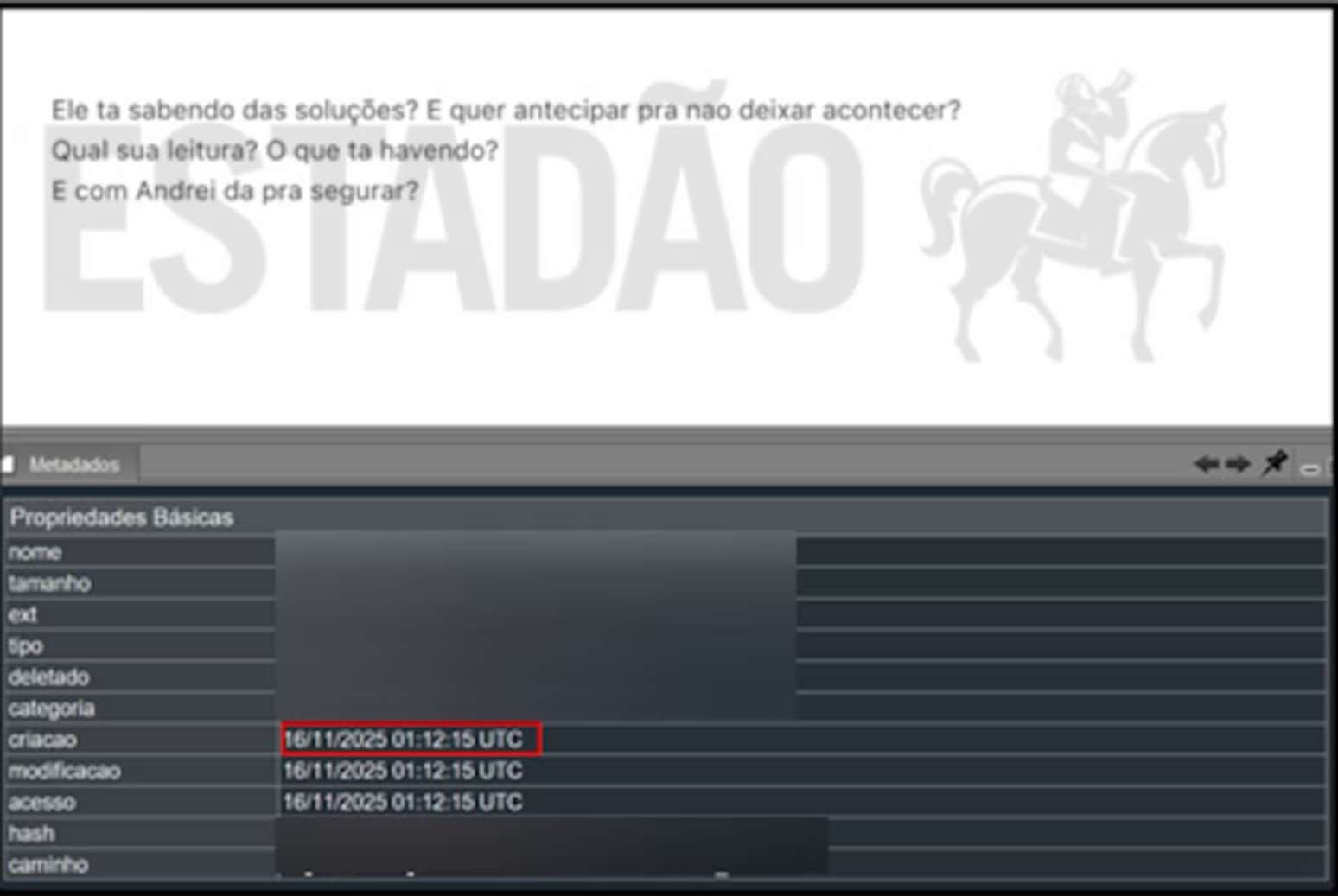 Mensagem de Vorcaro a Moraes