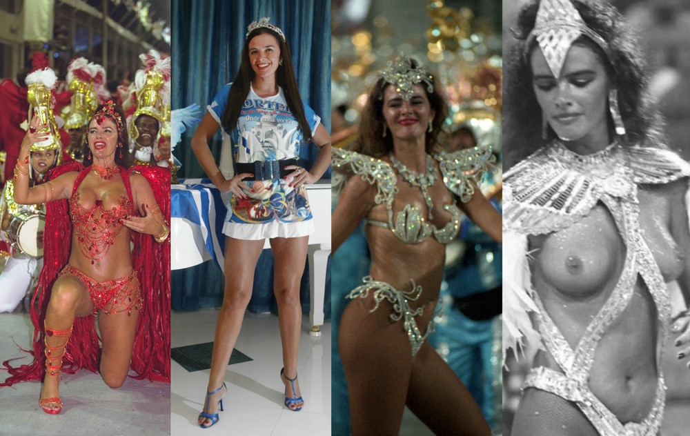 Luma de Oliveira foi rainha da Viradouro, da Portela, da Tradição e da Caprichoso de Pilares — Foto: Agência O Globo e Reprodução/Instagram
