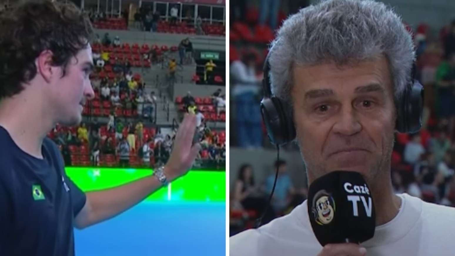 João Fonseca (à esquerda) pediu desculpas a Guga pela interrupção