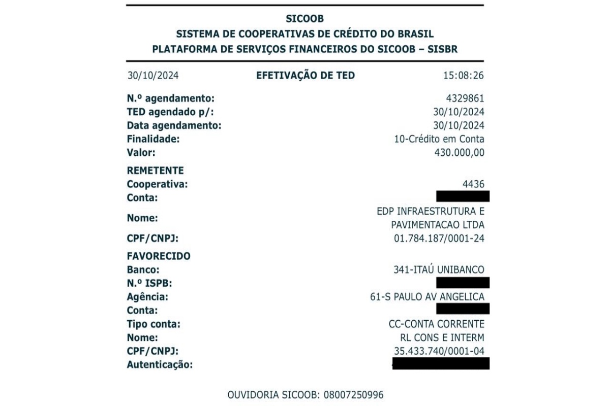 Recibo de pagamento da EDP Infraestrutura para Roberta Luchsinger