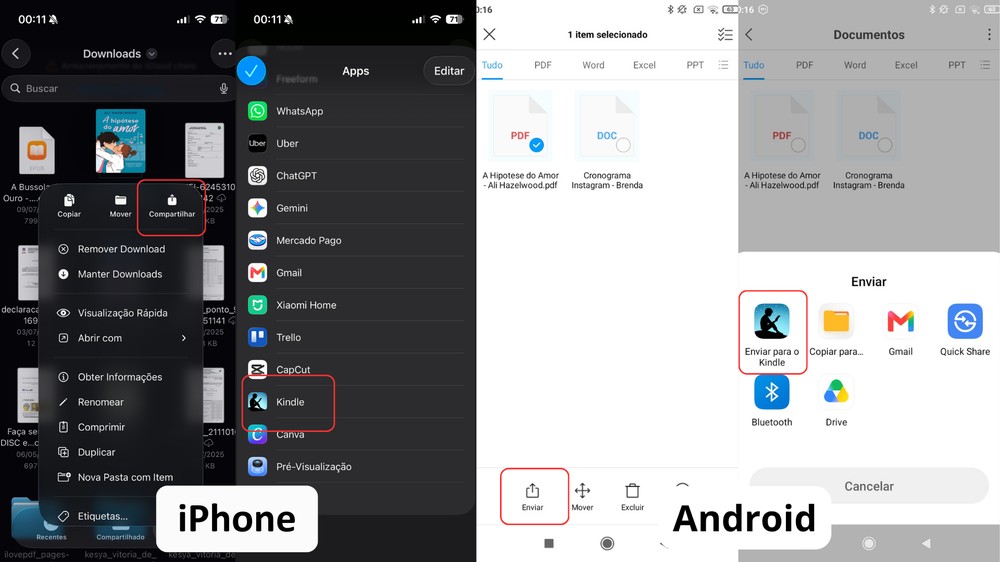 App do Kindle permite enviar PDFs direto do armazenamento do celular — Foto: Reprodução/Kesya Holanda