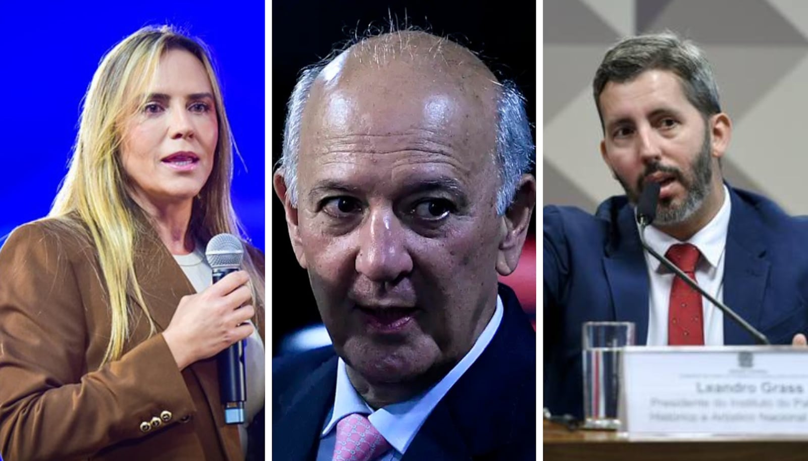 Na pesquisa espontânea, Celina Leão lidera (11,9%), seguida por Arruda (5,2%) e Leandro Grass (4,4%) Montagem: George Gianni / VGDF ; Pedro França/Agência Senado ; Edilson Rodrigues/Agência Senado