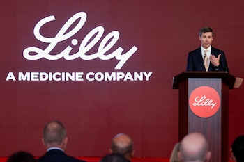 Lilly Chair and CEO Dave Ricks speaks during a press conference for Eli Lilly and Company in Houston, Texas, U.S., September 23, 2025. REUTERS/Antranik Tavitian