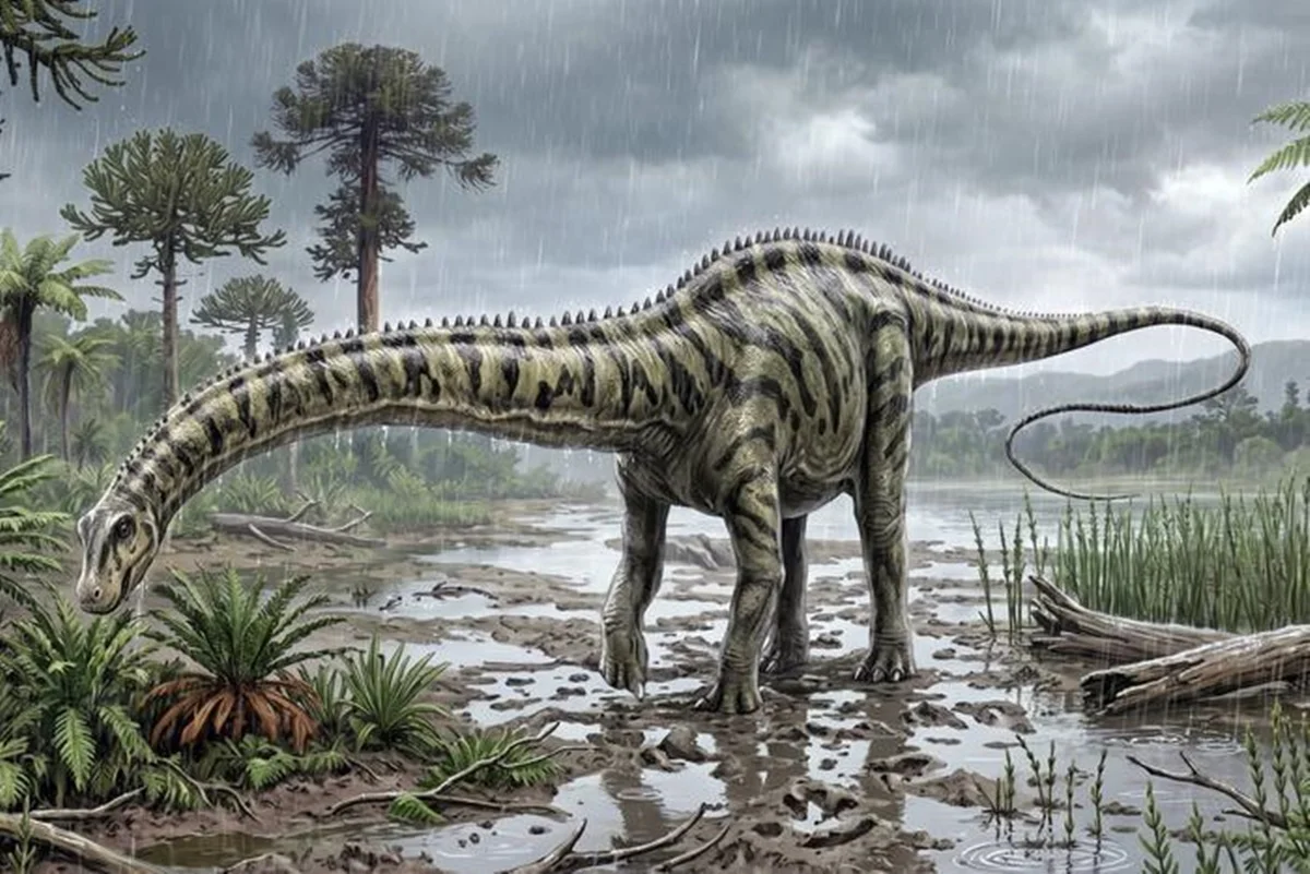 Ilustração colorida do dinossauro Diplodocus - Metrópoles