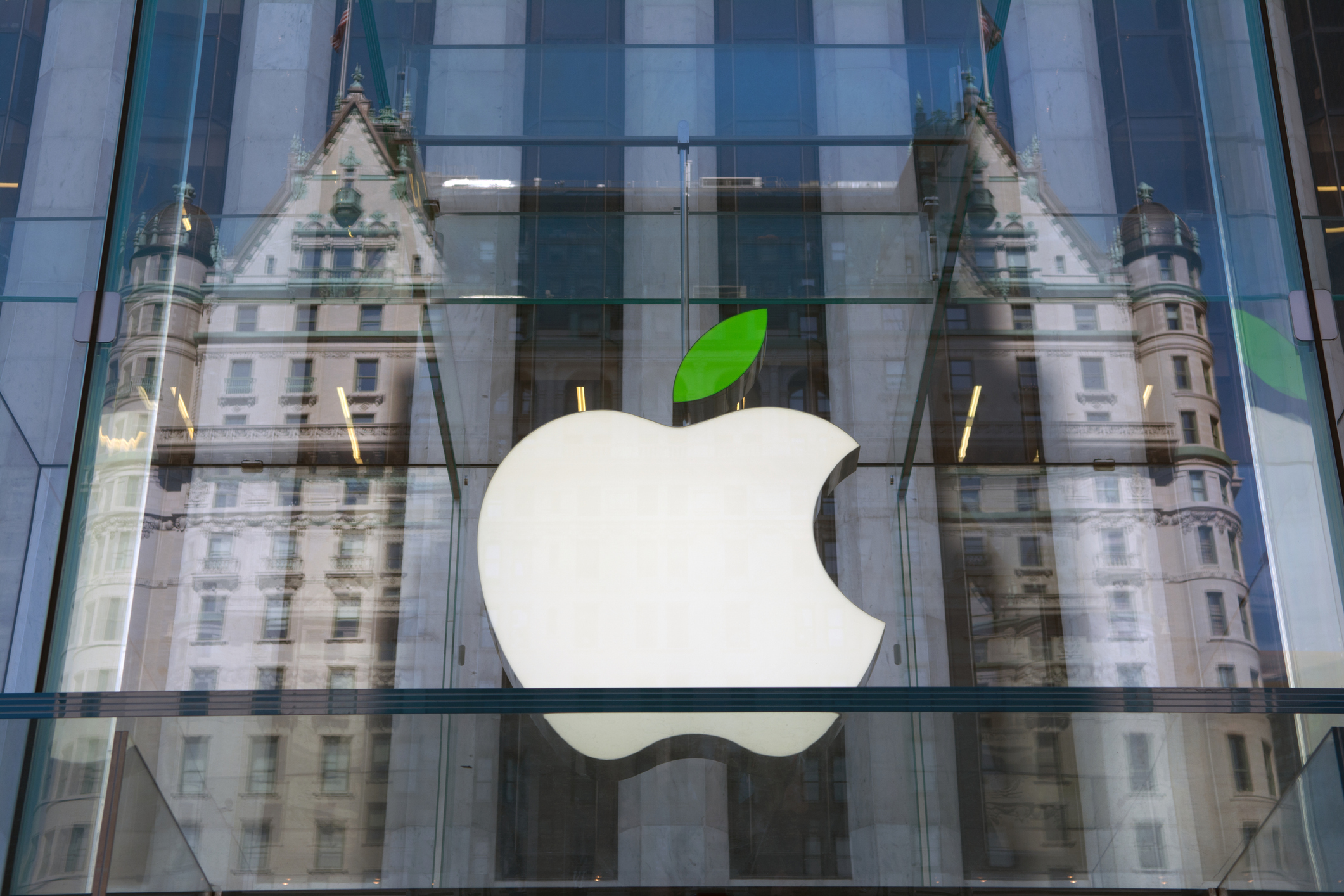 Apple logo and the Plaza Hotel