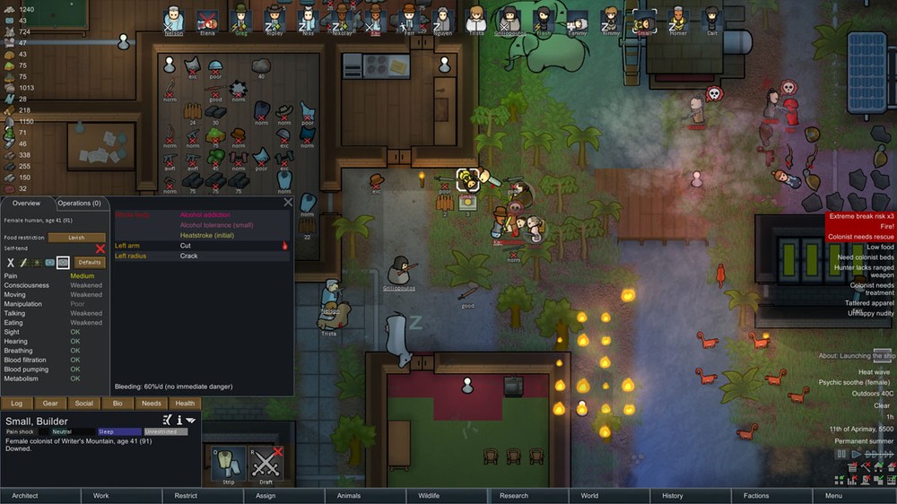 RimWorld é um jogo de estratégia mais voltado para a simulação que se destaca pela presença de narradores que determinam a história — Foto: Reprodução/Steam