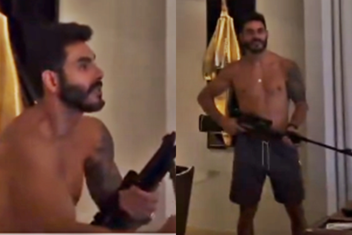 Rodolffo, dupla de Israel, surge com fuzil para matar barata dentro de casa