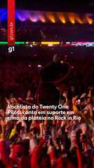 Vocalista do Twenty One Pilots canta em suporte em cima da plateia no Rock in Rio