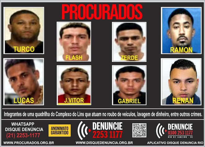 Disque Denúncia divulga cartaz de oito procurados por roubos de veículos no Méier, no Rio
